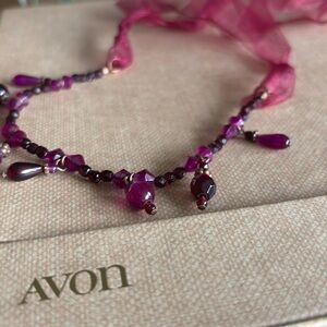 Vintage Avon Gothic Romantic Burgundy Bead Organza Ribbon Fringe Choker NIB